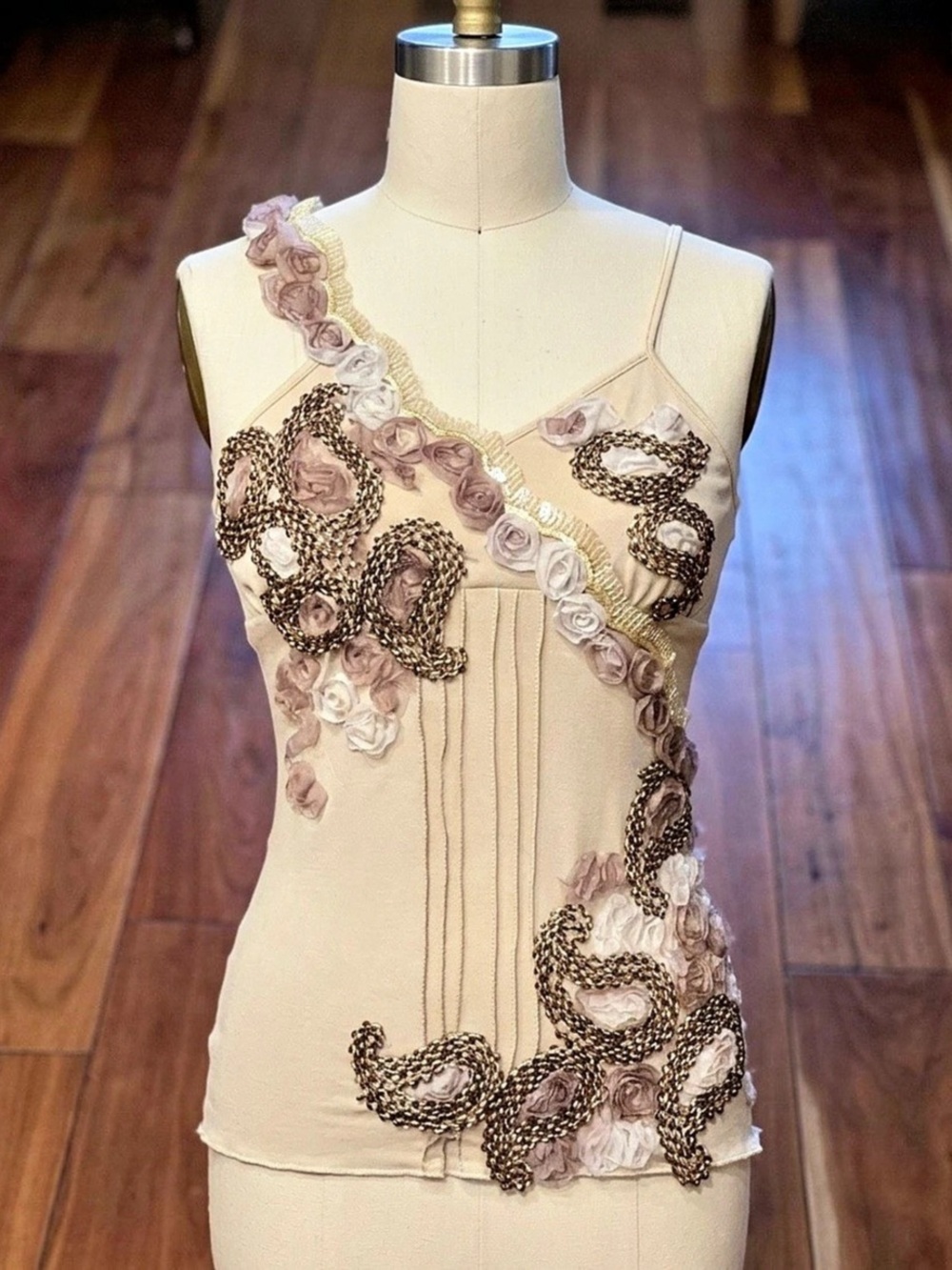 Hale Bob Embellished Camisole in Cream & Pink NWT